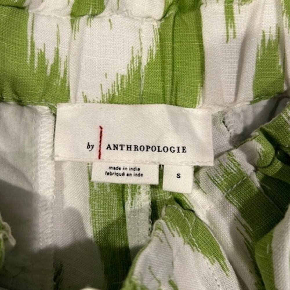 ANTHROPOLOGIE Women's Linen Shorts Shorts SMALL Green White Ikat Paperbag - Picture 5 of 10
